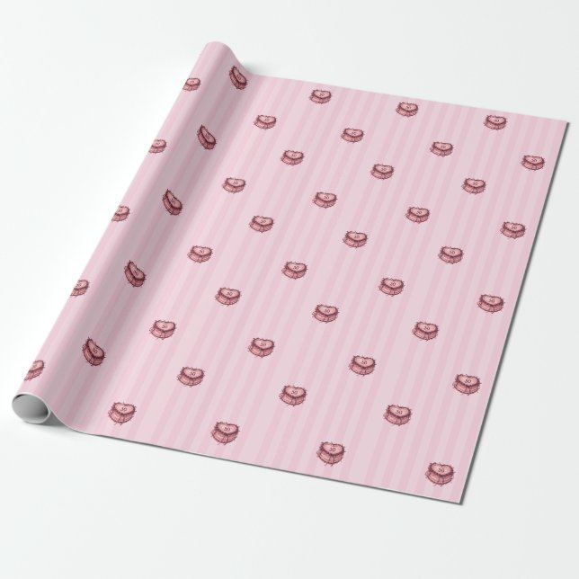 Coquette Heart Birthday Cake Wrapping Paper (Unrolled)