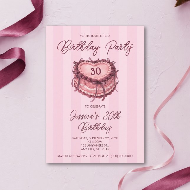 Coquette Heart Cake Birthday Invitation (Creator Uploaded)