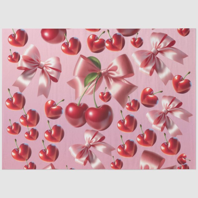  Coquette Heart Cherry Bow Pattern Tissue Paper (Front)