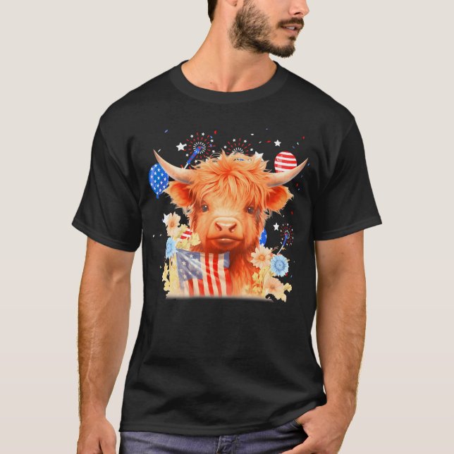 Coquette Highland Cow 4Th Of July Patriotic Cute A T-Shirt (Front)
