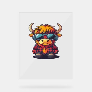 Coquette Highland Cow Bubblegum Tshirt Design, Hol Acrylic Sign