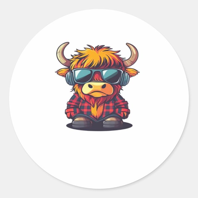Coquette Highland Cow Bubblegum Tshirt Design, Hol Classic Round Sticker (Front)