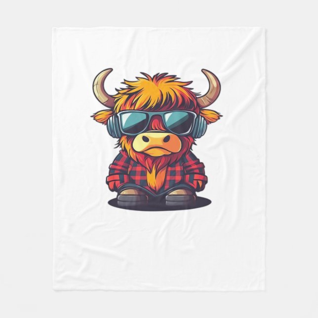 Coquette Highland Cow Bubblegum Tshirt Design, Hol Fleece Blanket (Front)