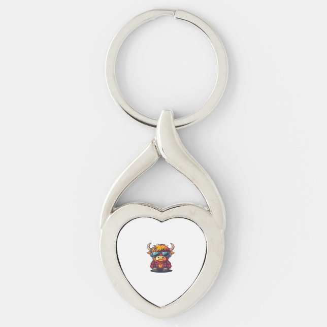 Coquette Highland Cow Bubblegum Tshirt Design, Hol Key Ring (Front)