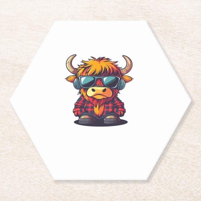 Coquette Highland Cow Bubblegum Tshirt Design, Hol Paper Coaster (Front)