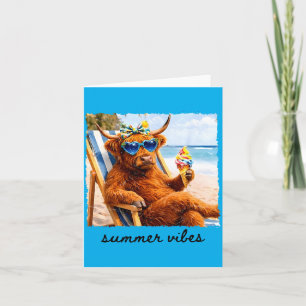 Coquette Highland Cow Summer Vibes Beach Vacation Card