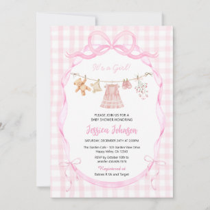 Coquette It's a Girl Clothesline Baby Shower Pink Invitation