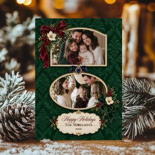 Coquette Jewel Tone Velvet 2 Photos Christmas Holiday Card