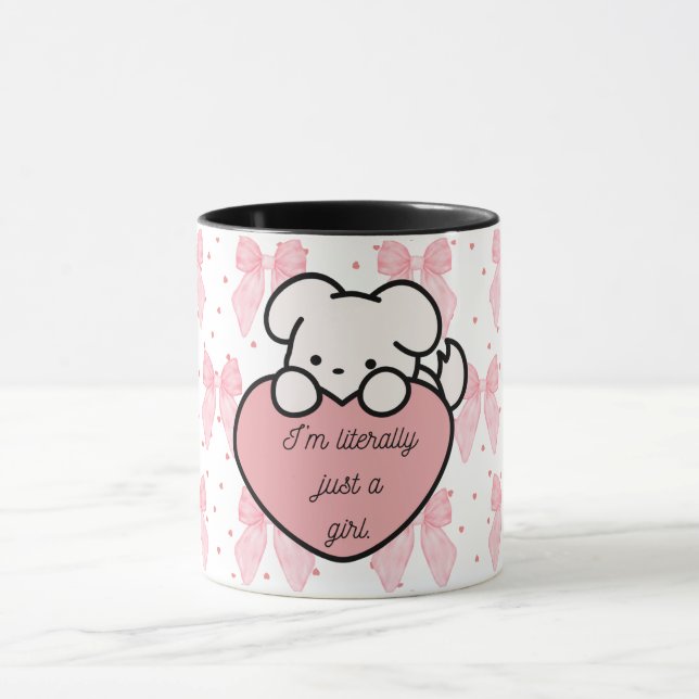 Coquette Kawaii Girly Pink Heart Dog Mug (Center)
