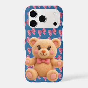 Coquette Kawaii Peach Teddy with Pink Bow Print