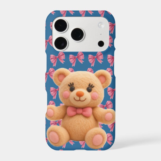 Coquette Kawaii Peach Teddy with Pink Bow Print (Back)
