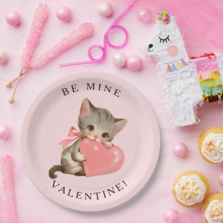 Coquette Kitty Vintage Be Mine Valentine Paper Plate