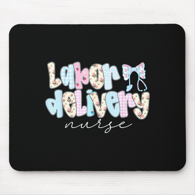 Coquette Labor And Delivery Nurse Crewneck, Bow St Mouse Mat (Front)