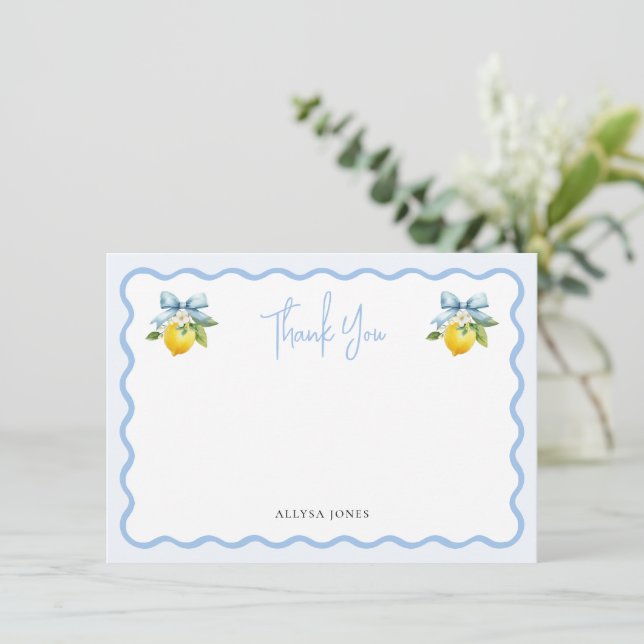 Coquette Lemon Italian Wavy Baby Shower Thank You Card (Standing Front)