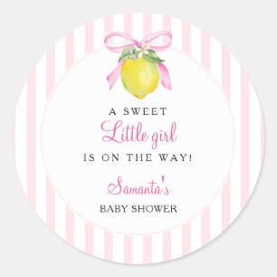 Coquette Lemon Pink Baby Shower Classic Round Sticker