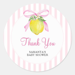 Coquette Lemon Pink Baby Shower Thank You Classic Round Sticker