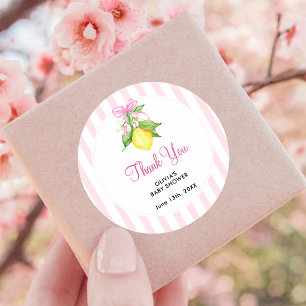 Coquette Lemon Pink Baby Shower Thank You Classic Round Sticker
