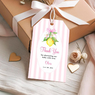 Coquette Lemon Pink Baby Shower Thank You Gift Tags