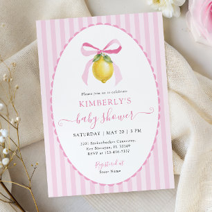 Coquette Lemon Pink Bow Baby Shower Invitation