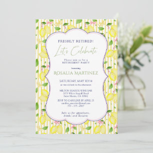 Coquette Lemon Stripes Retirement Party Invitation