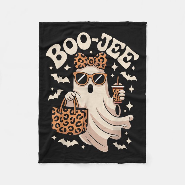 Coquette Leopard Boo-jee Halloween Boujee Ghost  Fleece Blanket (Front)