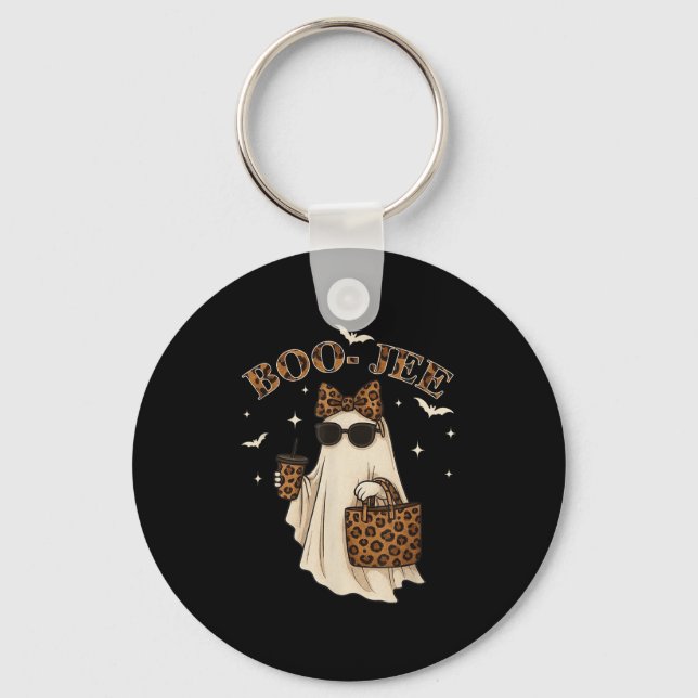 Coquette Leopard Ghost Coffee Boo Jee Halloween Bo Key Ring (Front)
