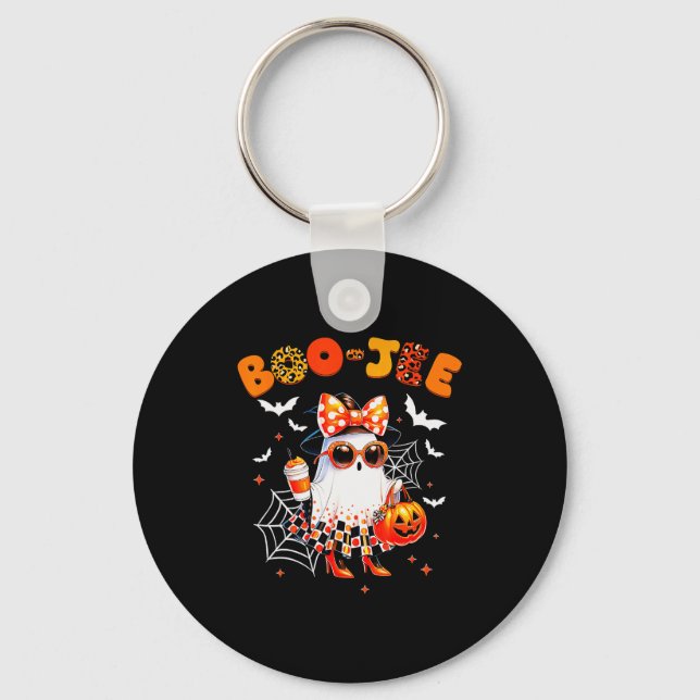 Coquette Leopard Ghost Coffee Boo-jee Halloween Bo Key Ring (Front)