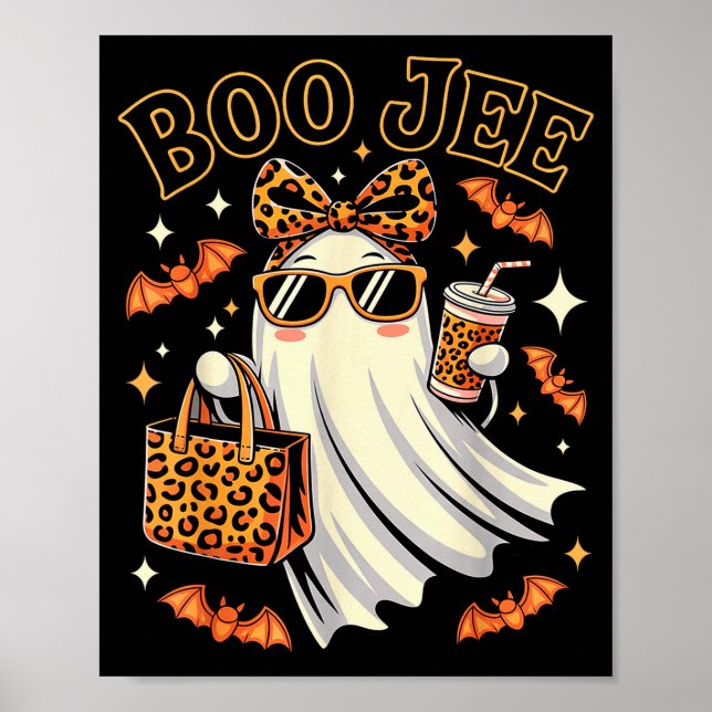 Coquette Leopard Ghost Coffee Boo Jee Halloween Bo Poster (Front)