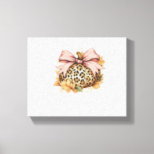 Coquette Leopard Pumpkin with Pink Bow – Glam Fall Canvas Print