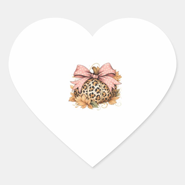 Coquette Leopard Pumpkin with Pink Bow – Glam Fall Heart Sticker (Front)