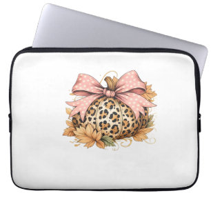 Coquette Leopard Pumpkin with Pink Bow – Glam Fall Laptop Sleeve