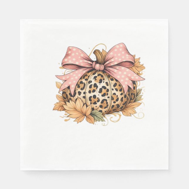 Coquette Leopard Pumpkin with Pink Bow – Glam Fall Napkin (Front)