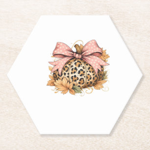 Coquette Leopard Pumpkin with Pink Bow – Glam Fall Paper Coaster
