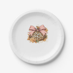 Coquette Leopard Pumpkin with Pink Bow – Glam Fall Paper Plate