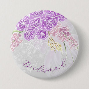 Coquette Lilac Bow and Bouquet-Bridesmaid 7.5 Cm Round Badge