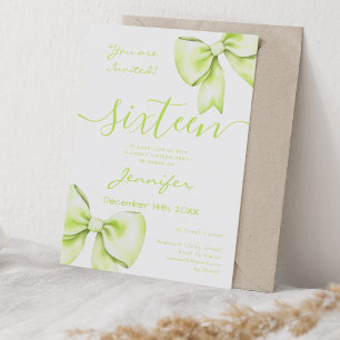 Coquette Lime Green Bow Sweet 16 Birthday Invitation