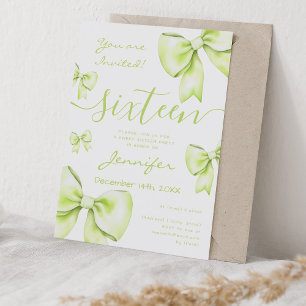 Coquette Lime Green Bow Sweet 16 Party  Invitation