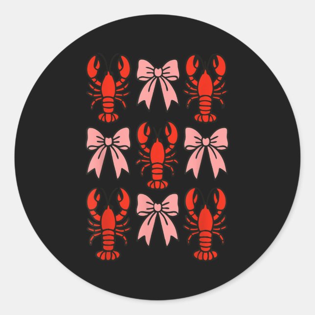 Coquette Lobster Nk Bow Clean Girl Retro Aesthetic Classic Round Sticker (Front)