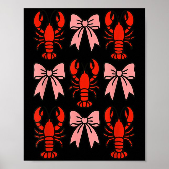Coquette Lobster Nk Bow Clean Girl Retro Aesthetic Poster (Front)
