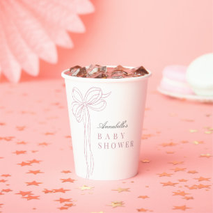 Coquette Long Pink Bow Ribbon Girl Baby Shower Paper Cups