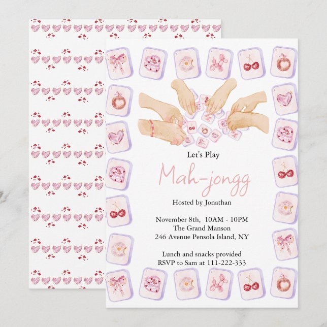 Coquette Mahjong Party Invitation (Front/Back)