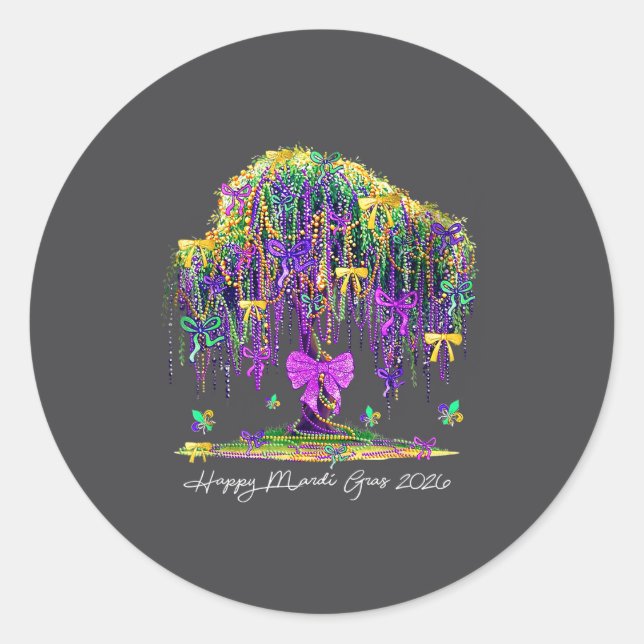 Coquette Mardi Gras 2026 Beads Tree Carnival New O Classic Round Sticker (Front)