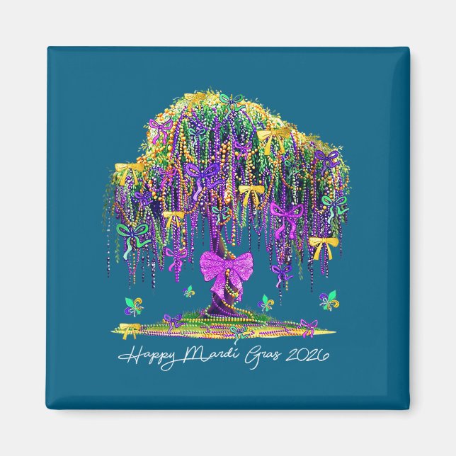 Coquette Mardi Gras 2026 Beads Tree Carnival New O Magnet (Front)