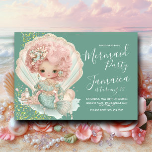 Coquette Mermaid Girls Birthday Party  Invitation