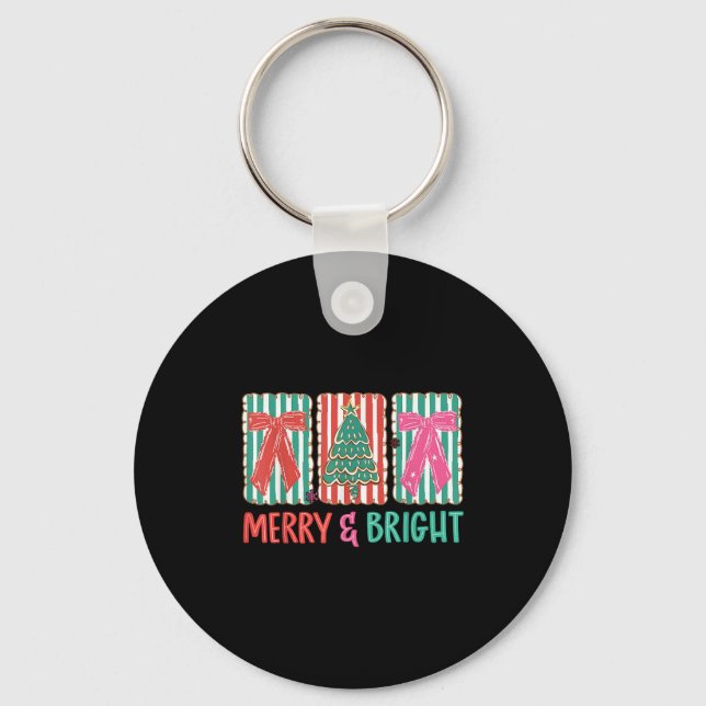 Coquette Merry &amp; Bright Christmas Bows Tree Gi Key Ring (Front)