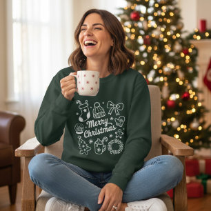 Coquette Merry Christmas Doodles Tree Bow Sweatshirt