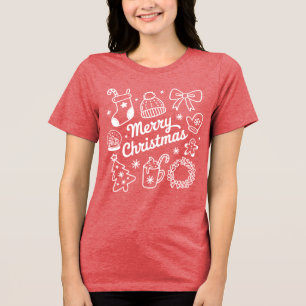 Coquette Merry Christmas Doodles Tree Bow Tri-Blend Shirt