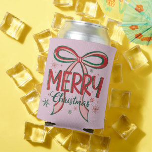 Coquette Merry Christmas Retro Xmas Bow Vintage Can Cooler