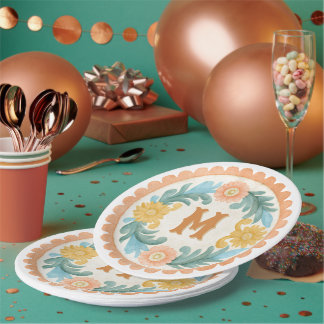 Coquette Mexican Talavera Monogram Paper Plate