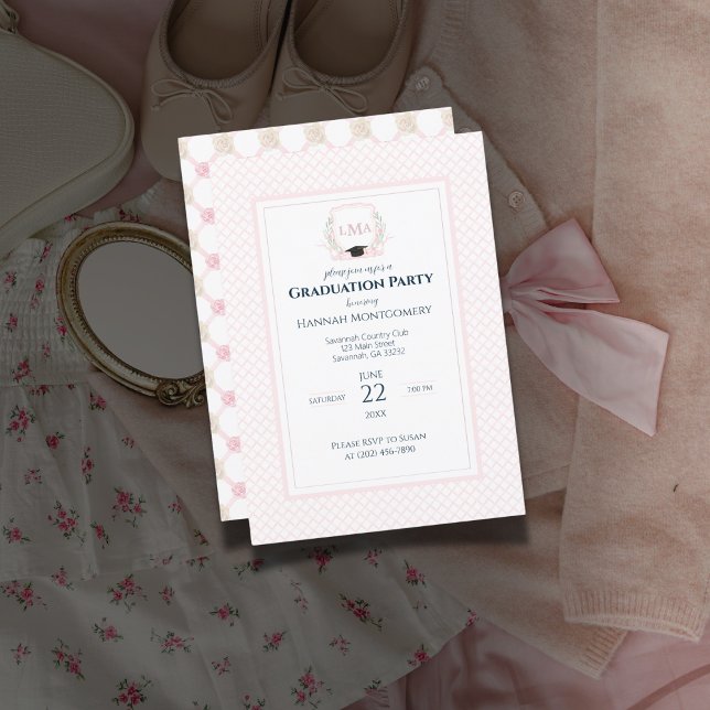 Coquette Monogram Graduation Party Invitation (Creator Uploaded)